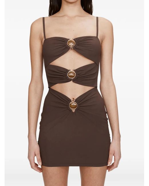 Christopher Esber Brown Stone Ruched Mini Dress
