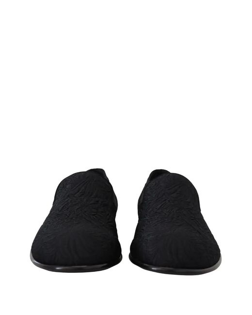 Dolce & Gabbana Black Floral-Jacquard Brocade Loafers for men
