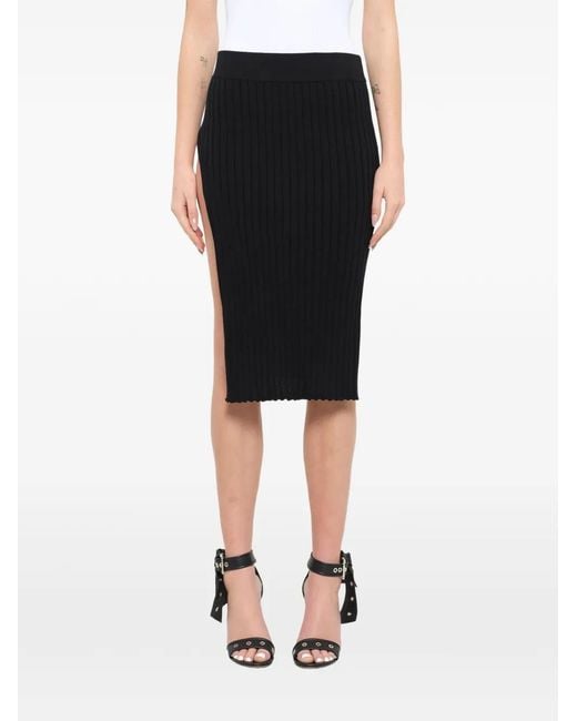 Givenchy Black Ribbed-Knit Side-Slit Midi Skirt
