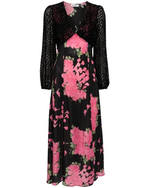 Rixo Black Melanie Floral-print Silk Midi Dress
