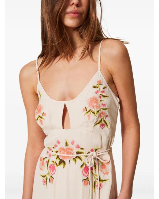 Twinset White Floral-Embroidered Midi Dress