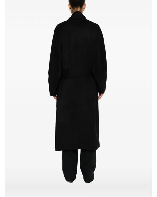 YEAREAST Black Belted Shawl-Lapel Coat