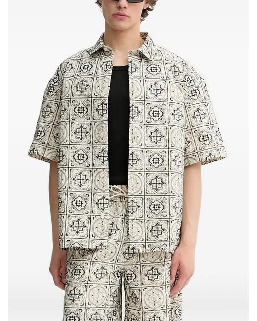 Les Deux Gray Embroidered-Patchwork Shirt for men