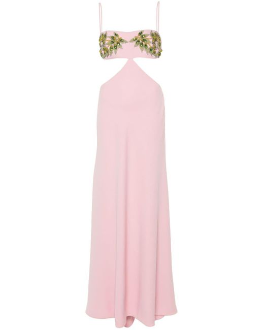 Costarellos Pink Crystal-embellished Crepe Gown