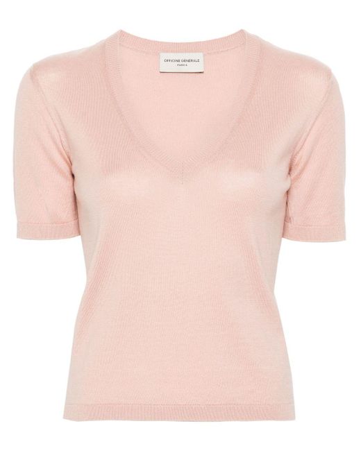 Officine Generale Pink Short-sleeve Knitted Top