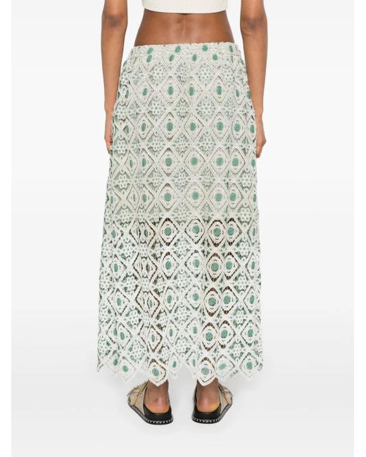 LaDoubleJ White Macramé Drawstring Midi Skirt