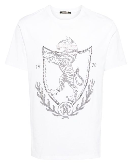 Camiseta con logo de strass Roberto Cavalli de hombre de color White