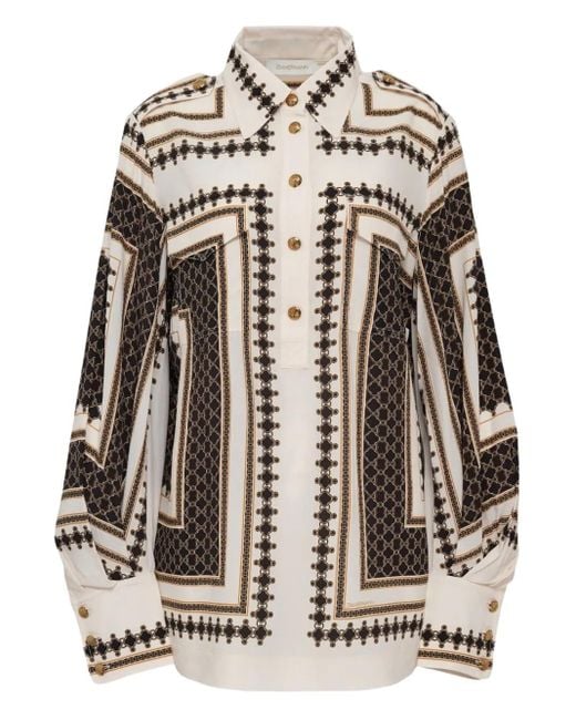 Zimmermann Black Chain-print Pocket Blouse
