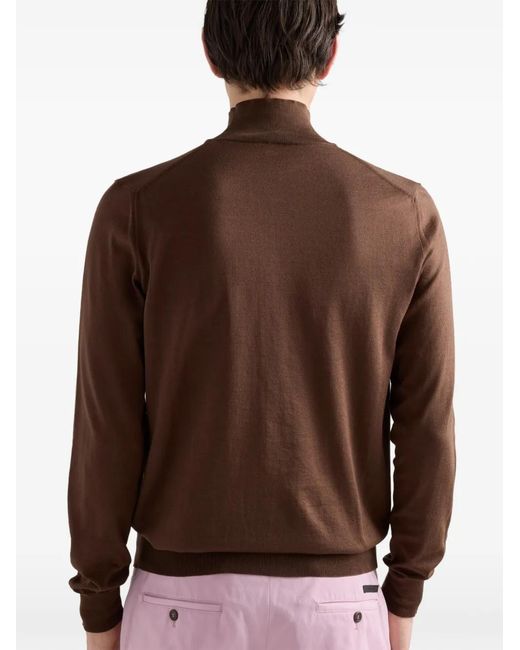 Prada Brown Ribbed Turtleneck Sweater for men