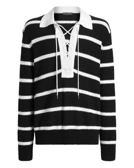 Dolce & Gabbana Black Striped Lace-Up Sweater for men