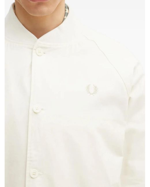 Fred Perry White Logo-Embroidered Shirt Jacket for men