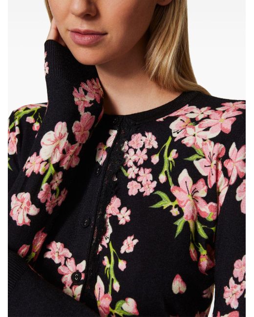 Twin Set Black Floral-Print Cardigan