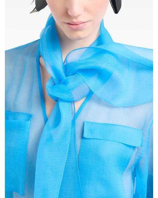 Giorgio Armani Blue Sheer V-Neck Silk Top