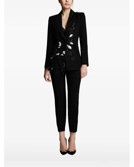 IMROSKA Black Blazer Ska 7 Orné De Détails En Plumes