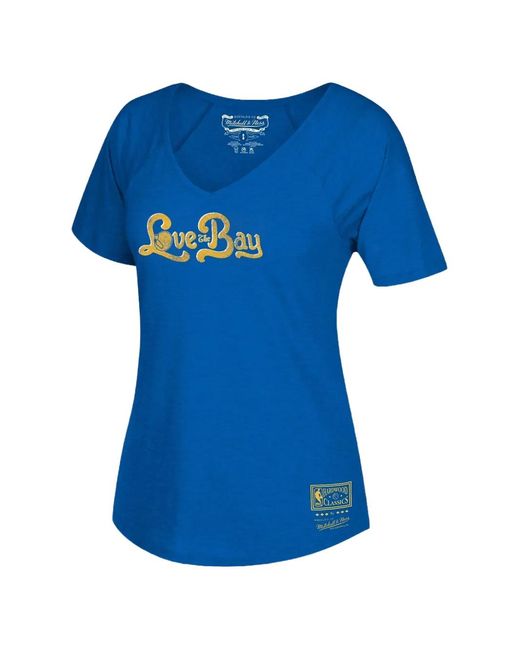 Mitchell & Ness Blue Love The Bay V-Neck Short-Sleeve T-Shirt