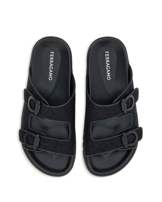 Ferragamo Black Gancini-jacquard Sandals for men