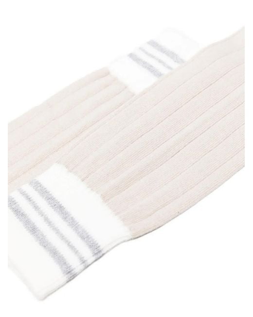Eleventy White Ribbed Striped Socks for men