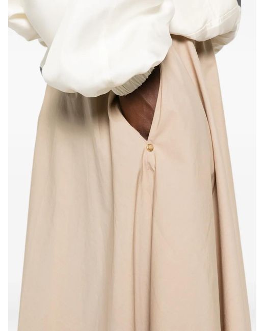 White Sand Natural Pleated Elasticated-Waistband Midi Skirt