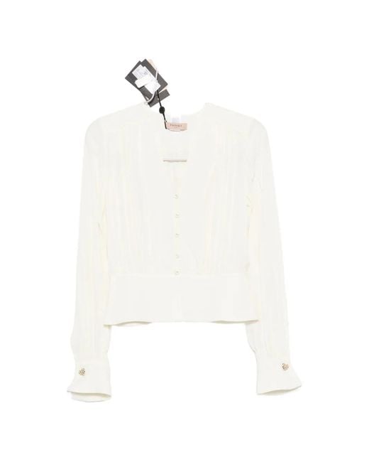 Twinset White Pleated Peplum-Waist Shirt