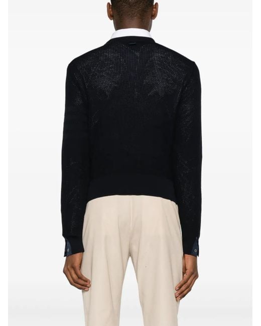 Thom Browne Black 4-Bar Waffle-Knit Jumper for men
