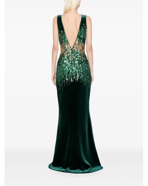 Saiid Kobeisy Green Sequin Velvet Dress