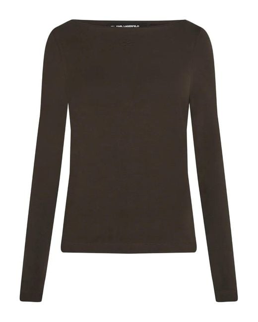Karl Lagerfeld Black Boat-Neck Long-Sleeve T-Shirt