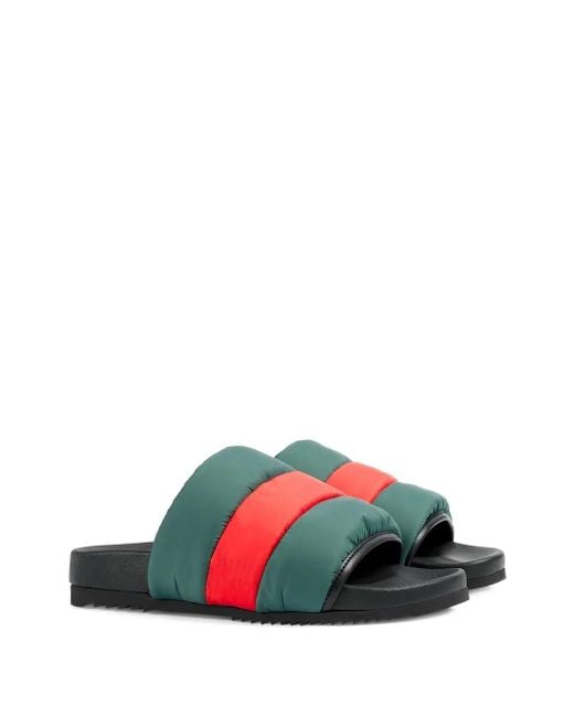 Gucci Green Web Stripe Padded Slides