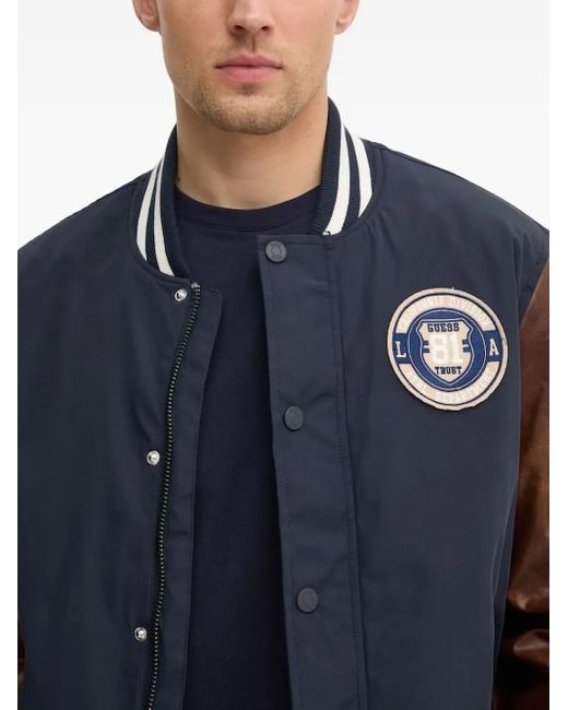Guess Blue Twill Patch Bomber Jacket for men