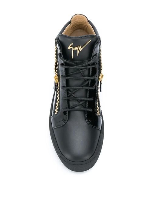 Giuseppe Zanotti Black Kriss Leather Mid-Top Sneakers for men