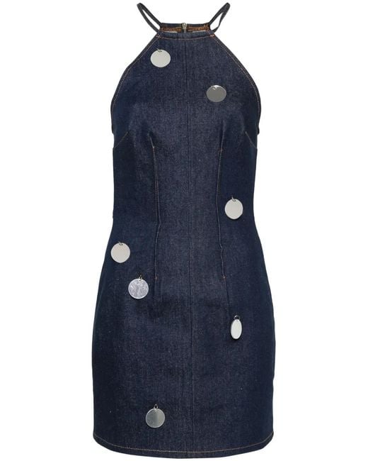 David Koma Blue Mirror-Detail Denim Dress