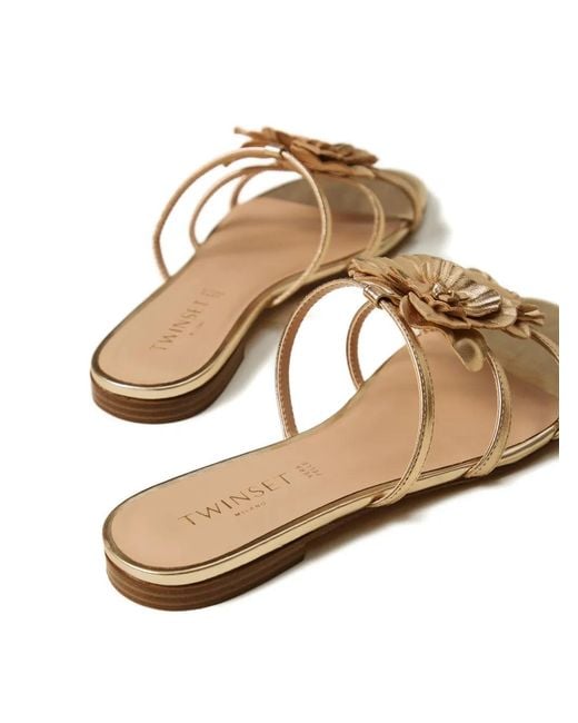Twinset Metallic Floral-Appliqué Strappy Sandals