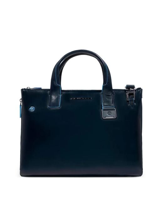 Piquadro Blue Leather Laptop Bag for men