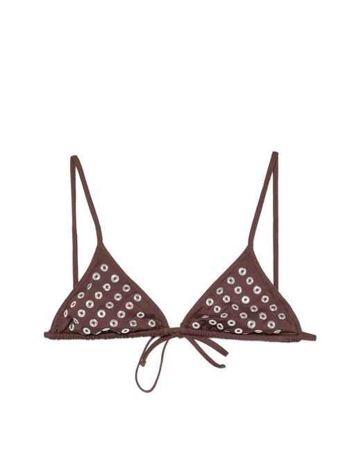 GIMAGUAS Brown Eyelet-Embellished Triangle Bikini Top