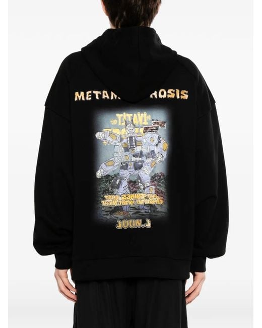 Juun.J Black Drawstring Hooded Sweatshirt for men