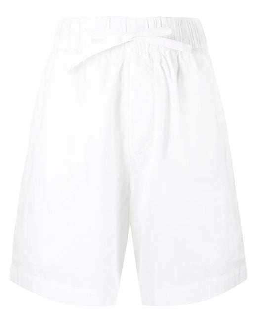 Tekla White Poplin Drawstring Pajama Shorts