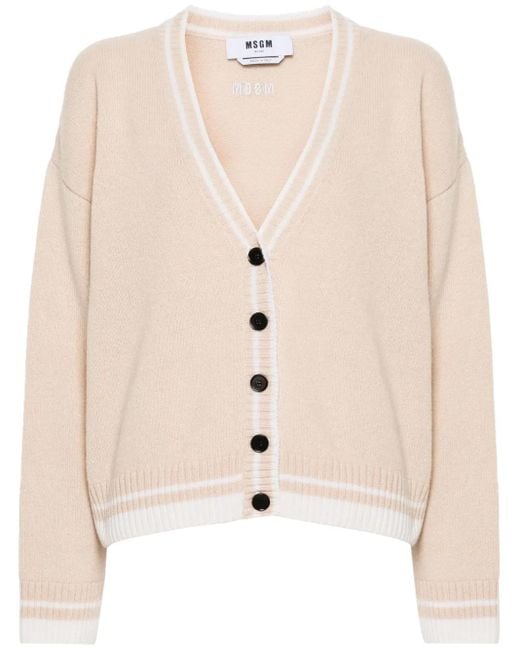 MSGM Natural Embroidered-Logo Cardigan