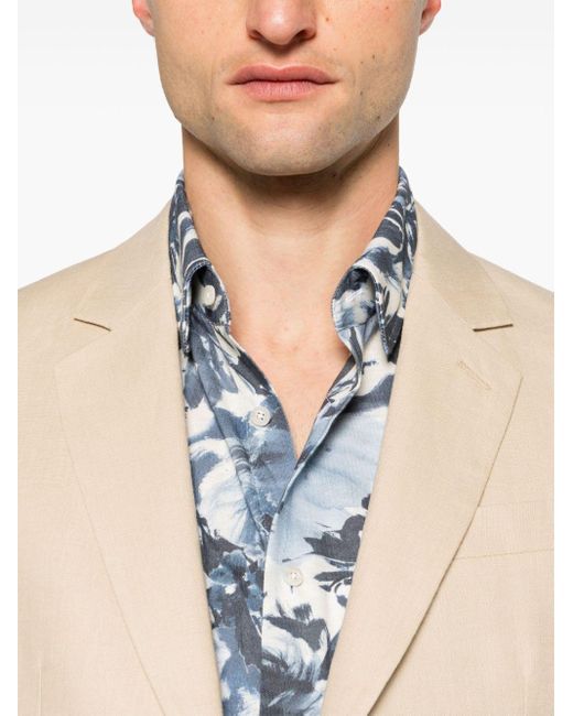 Karl Lagerfeld Blue Abstract Floral-print Cotton Shirt for men