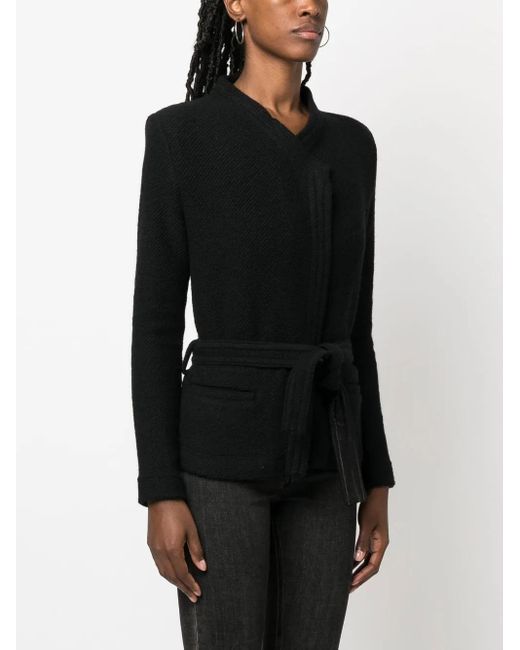 IRO Black Embossed-Finish Belted Jacket