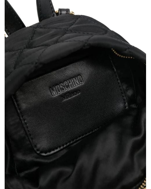 Moschino Black Mini Quilted Backpack With Logo