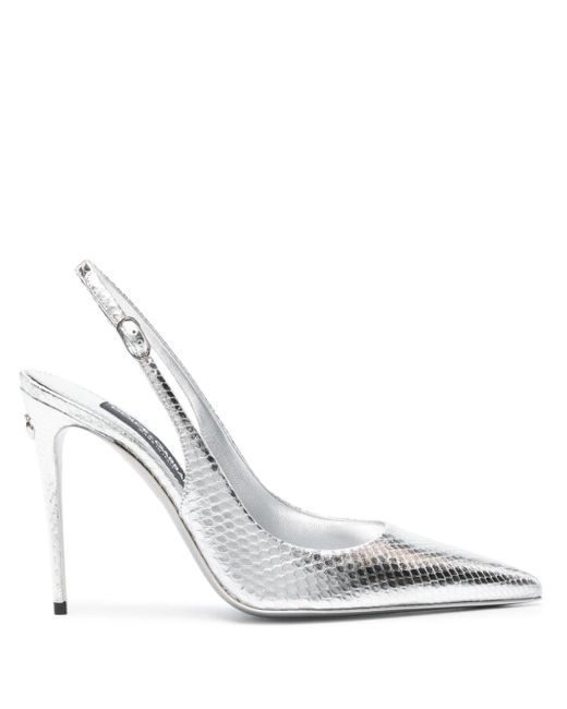 Dolce & Gabbana White 120mm Metallic Snakeskin Pumps