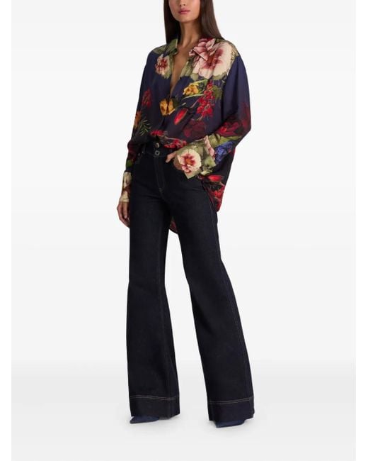 Alice + Olivia Blue Finely Oversized Button Down
