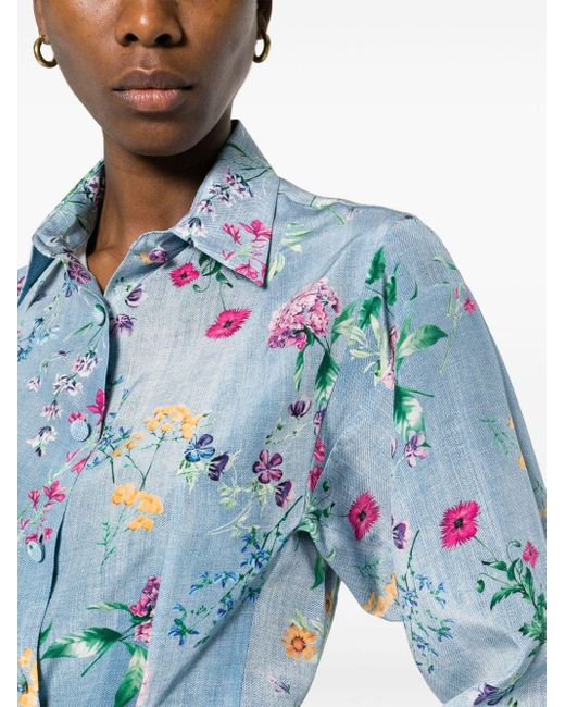 Ermanno Scervino Blue Floral-print Silk Shirt