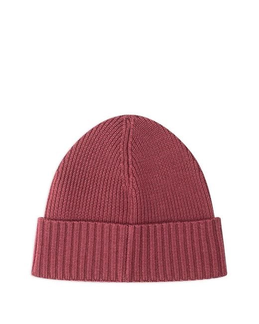 Boss Red Ribbed Beanie Hat for men