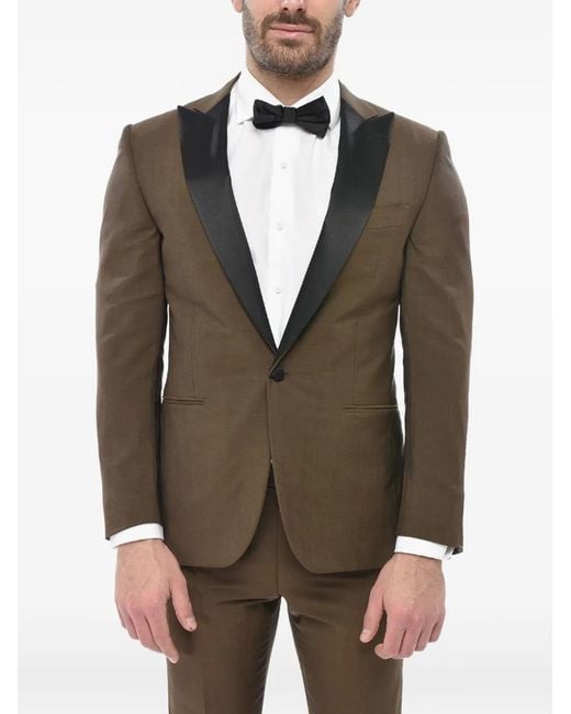 Corneliani Green Satin-Lapel Suit for men