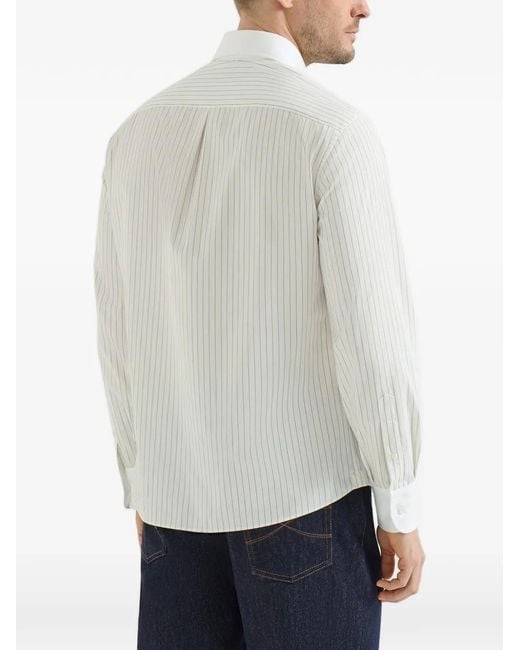 Brunello Cucinelli White Striped Shirt for men
