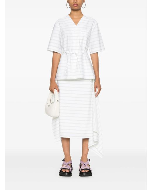 Plan C White Striped Poplin Skirt