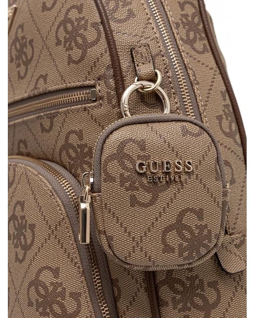 Guess Brown Power Play Logo-Print Monogram Backpack