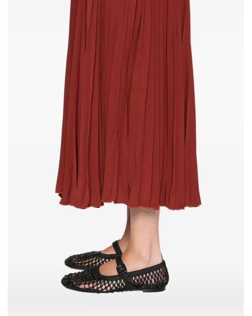 Farm Rio Red Pleated Midi Skirt