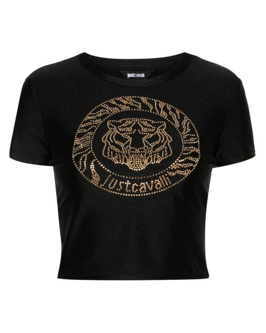 Just Cavalli Black Tiger Head-beaded T-shirt