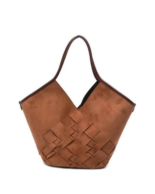 Hereu Brown Coloma Woven V-Cutout Shoulder Bag